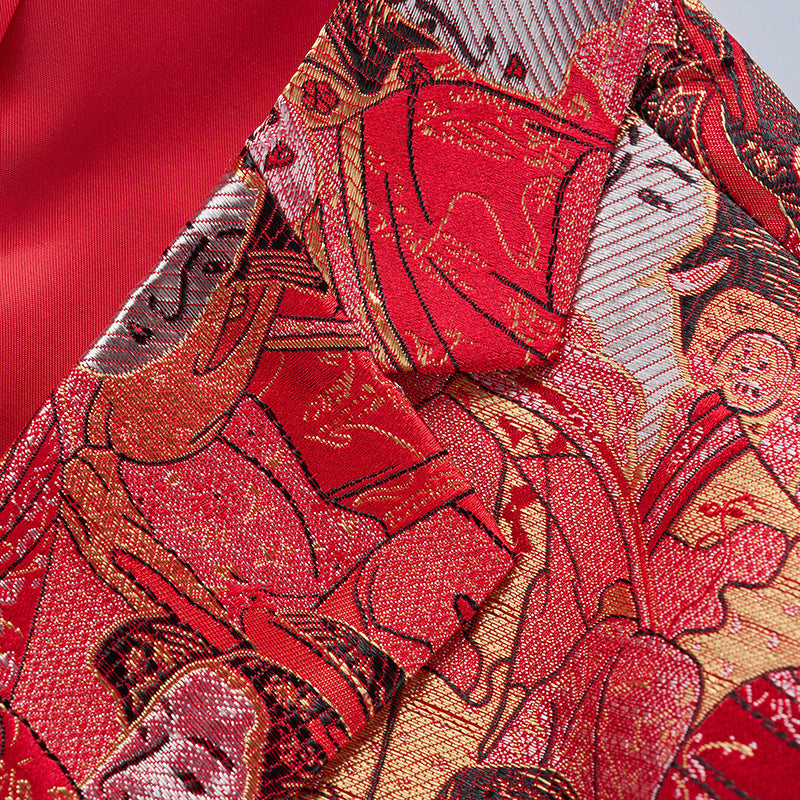 Men's Figure Jacquard Slim Fit Blazer | Single-Button Party & Banquet Jacket | Breathable Formal Wear for Nightclub & Events | 2609