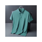 Men's Summer Seamless Ice Silk T-shirt Solid Color Short Sleeve Casual Stretch Polo Shirt | Y678