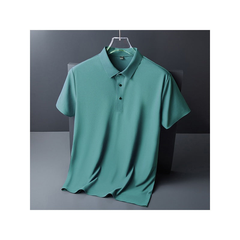 Men's Summer Seamless Ice Silk T-shirt Solid Color Short Sleeve Casual Stretch Polo Shirt | Y678