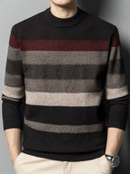 Men Cozy Color Block Sweater Softly Knitted Ultra-Stretchy Classic Crew Neck Sweatshirt | X05