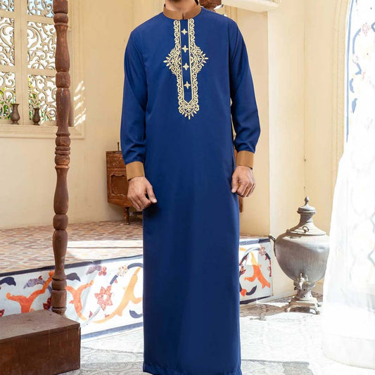 Men Muslim Middle Eastern Long Sleeve Dresses Embroidered Casual Ethnic Arab Style | 51226