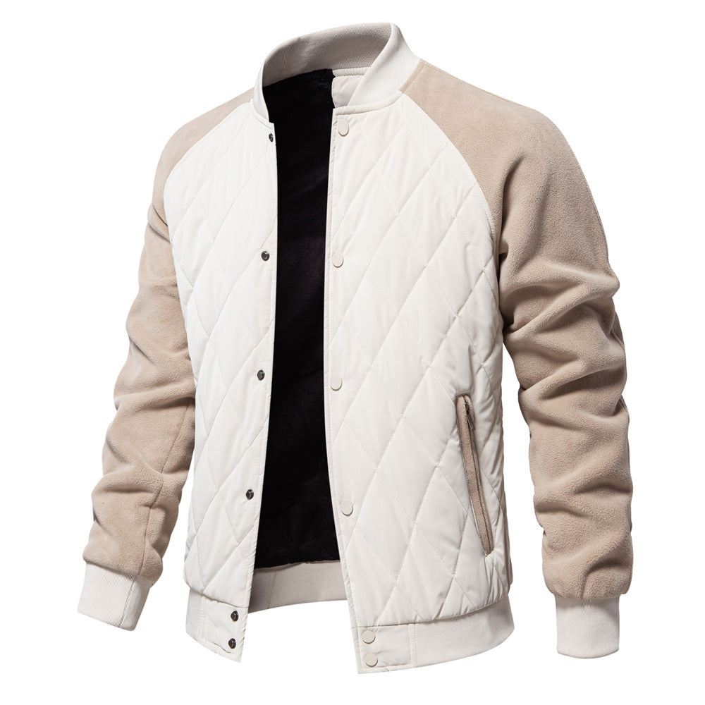 Stylish Men's Fleece-Lined Quilted Jacket with Double Pockets & Raglan Sleeves – Perfect Casual Top | JK812