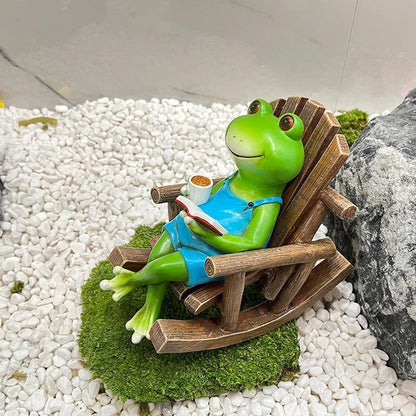 Reading Frog on Rocking Chair Fun Resin Office Desktop Decoration & Unique Birthday Gift | RDW142