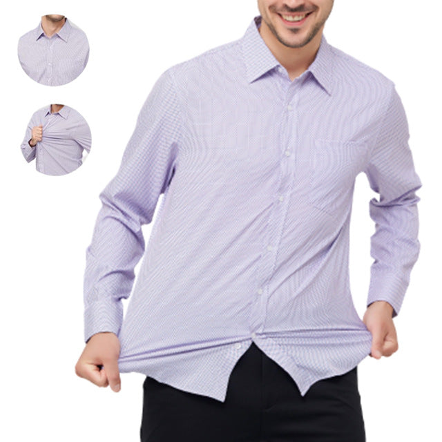 Men's Dress Shirts Long Sleeves Elastic Wrinkle Formal Business Camisas Shirts | A7