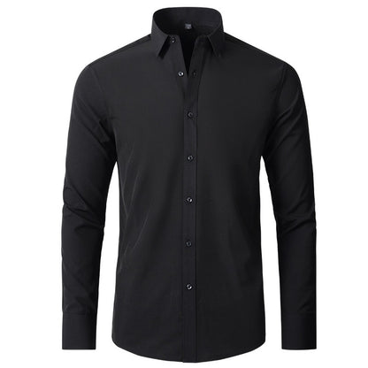 Camicia da uomo elasticizzata casual da lavoro a maniche lunghe, tinta unita, slim, non stirabile, elasticizzata 