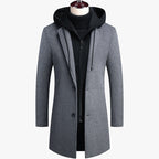Men's Detachable Hooded Wool Jacket Windproof Mid-Length Coat Casual Thick Trench Coat | 1909-3