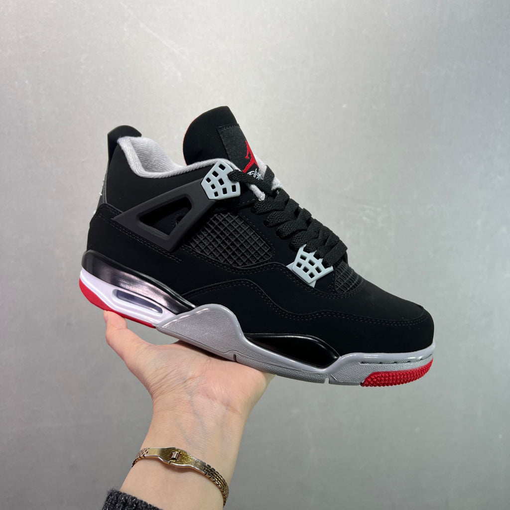 AJ4 Suede Grey High-Top Basketball Sneakers Unisex Cushioned Retro Trainers with Glow Sole & Toon Design