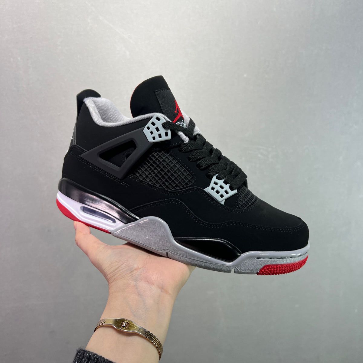 AJ4 Suede Grey High-Top Basketball Sneakers Unisex Cushioned Retro Trainers with Glow Sole & Toon Design