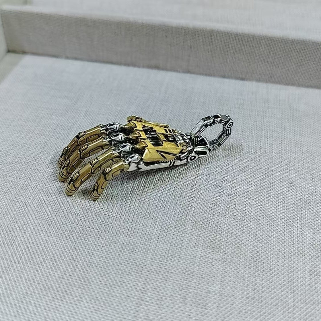 Steampunk Mechanical Hand Pendant Necklace Vintage Industrial Men's Jewelry | Retro Copper & Silver Statement Accessory
