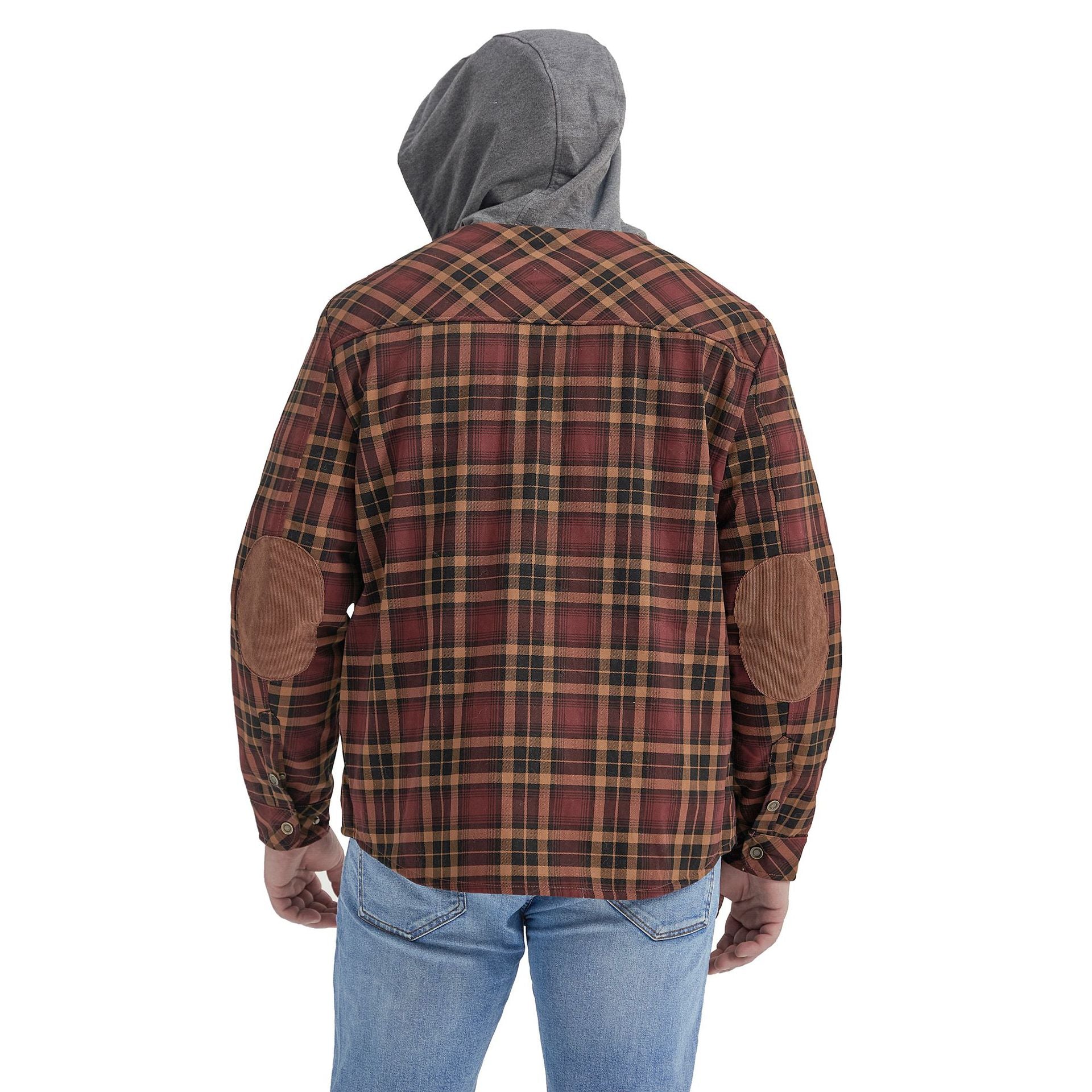 Men's Plaid Checked Shirt Jacket Plus Size Velvet Lined Windproof Warm Hooded Cotton Coat | 3252
