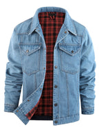 Men's Large Size Western Plaid Flannel Trucker Jacket Casual Denim Outerwear Jacket | 3270