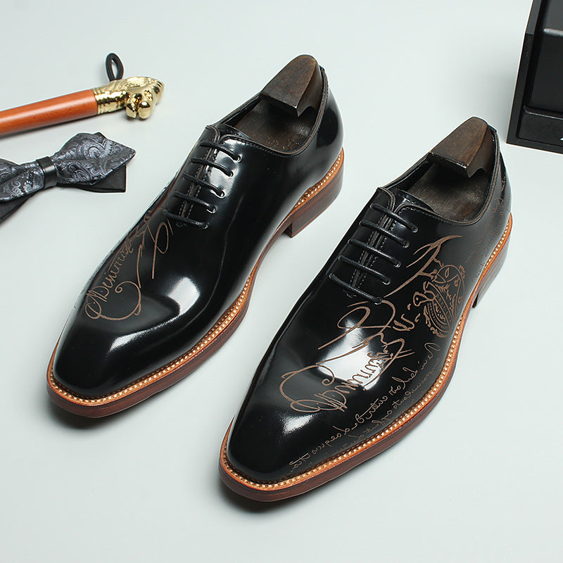 NIUPILI Men‘s Letter Carved Brogue Dress Shoes | Square Toe Patent Leather Business Footwear | Formal Party Oxfords | N68-1