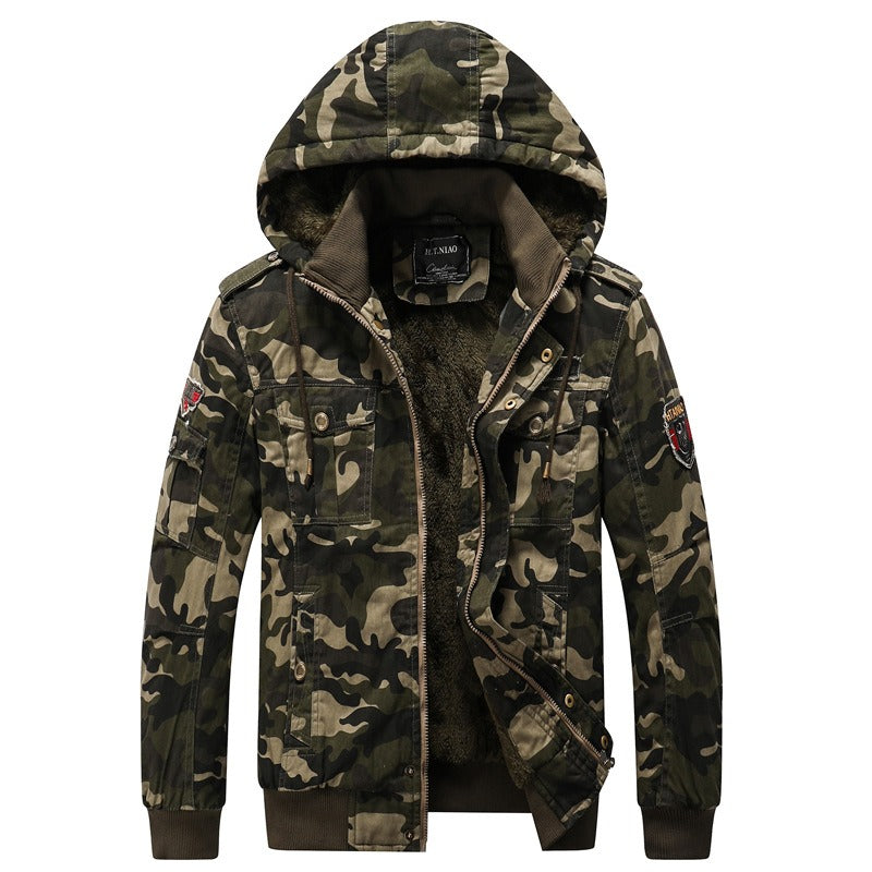 Veste à capuche épaisse et chaude en jersey de camouflage militaire de taille occidentale | K-7711 