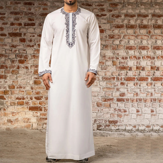 Men's Long-Sleeve Embroidered Arab Robe Traditional Ethnic Muslim Style Thobe | 84426