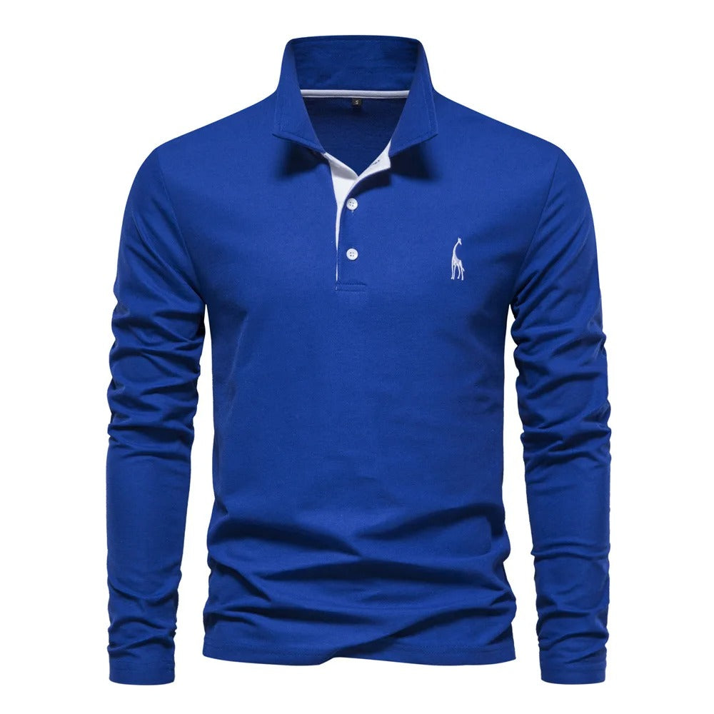 Men's Cotton Polo Shirt Fashion Casual Long Sleeve With Deer Embroidery Design T-Shirt For Men | T12