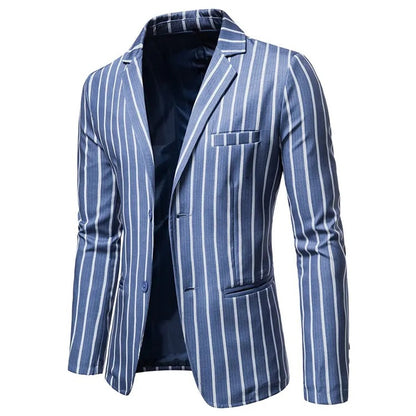 Men Suit Jackets Blue Striped Two Buttons Party Business Formal Blazer | 1812