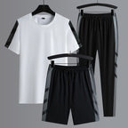 Men's Set Clothes 3 Pieces T Shirt Short Sleeve Solid Color Summer Sets | 1083