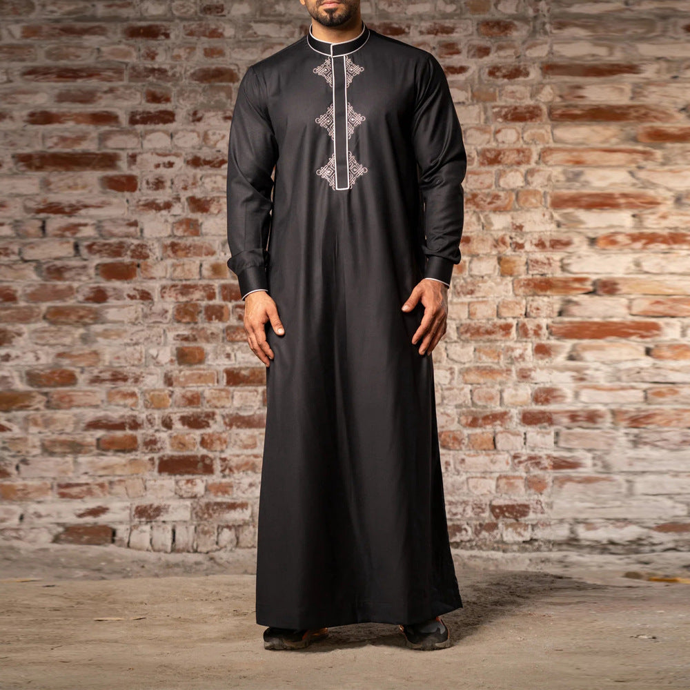 Men's Long-Sleeved Embroidered Arab Robe Ethnic Style Muslim Thobe for Elegant Comfort | 02