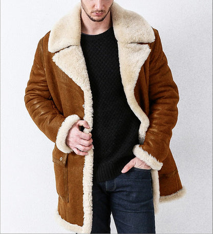 Men's Winter Leather Coat – Long Faux Fur Warm Overcoat Jacket | 6011#