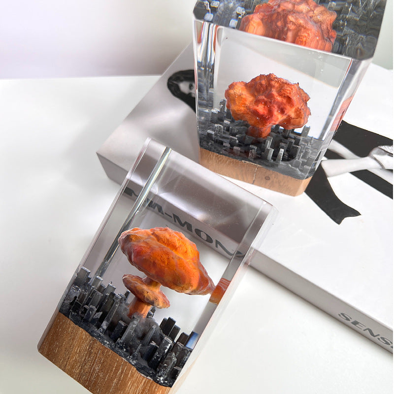Atomic Bomb Mushroom Cloud Resin Lamp Oppenheimer Style Creative Night Light Decor Epoxy Craft for Desk & Gift