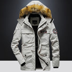 Men's Versatile Camouflage Fleece-Lined Military Jacket with Fur Hood & Multi Pockets