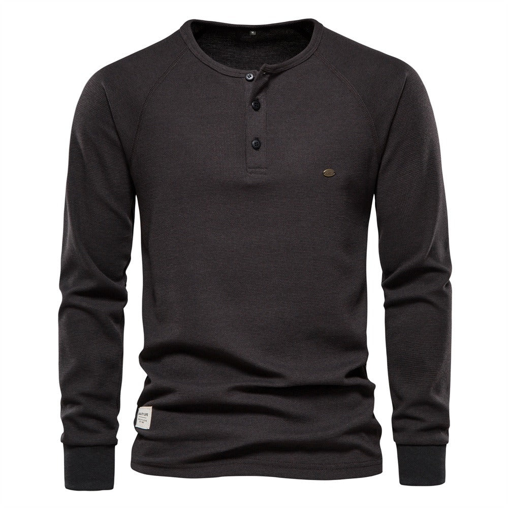 T-shirt gaufré à manches longues et col roulé pour homme, couleur unie, hiver | TW401 