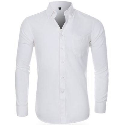 Men's Casual Oxford Spun Solid Color Shirt Long Sleeve Autumn Clothing Shirt | NJF