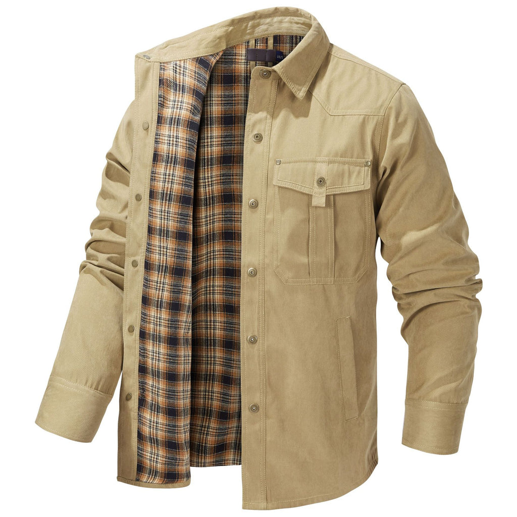 Men's Plaid Jacket Long Sleeve Button-Down Flannel Jacket with Pockets for Streetwear | 3268