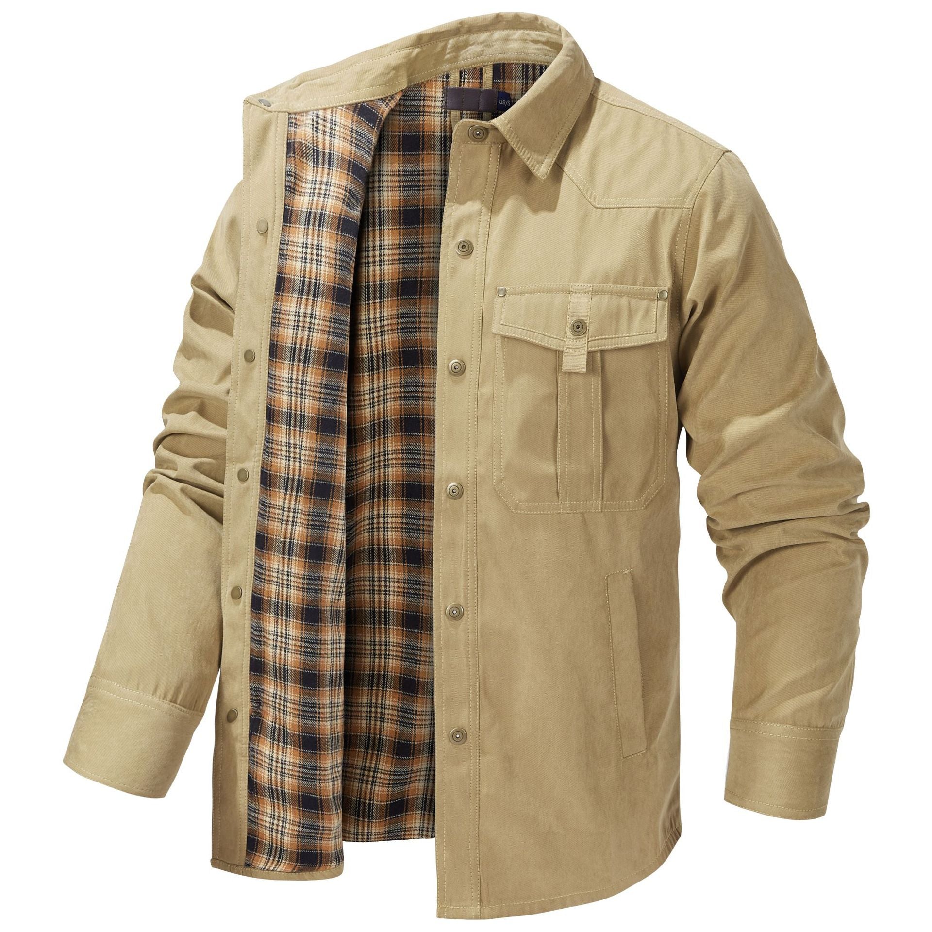 Men's Plaid Jacket Long Sleeve Button-Down Flannel Jacket with Pockets for Streetwear | 3268