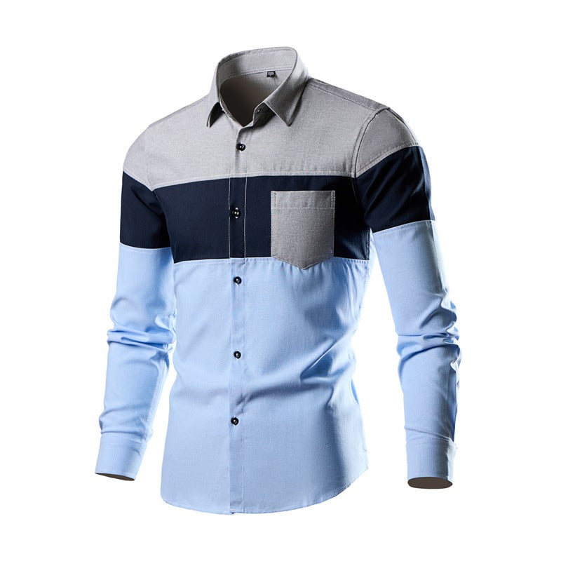 Men Denim Shirt Long Sleeve Slim Fit Color-Matching Casual Shirt | CS43