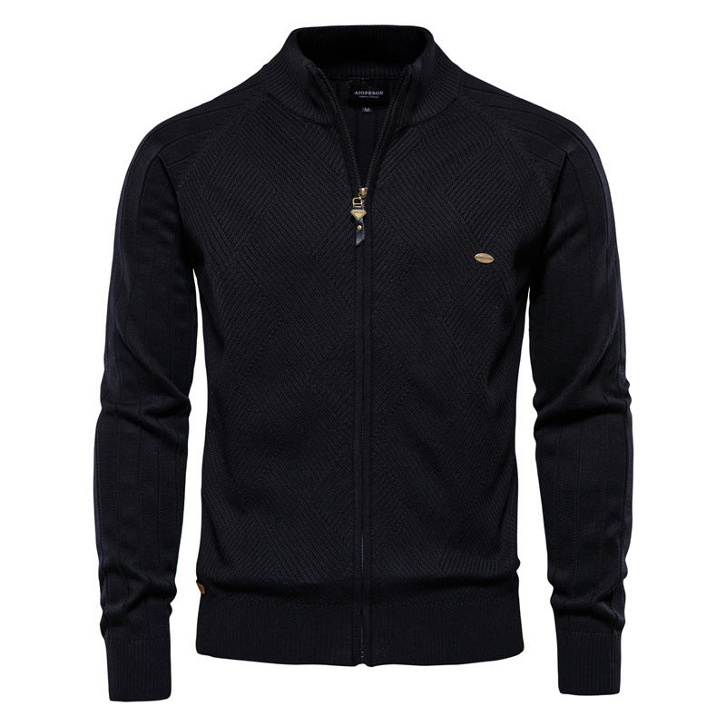 Men’s V-Neck Color-Trim Knit Cardigan – Casual Loose-Fit Buttoned Sweater for Autumn | SW199