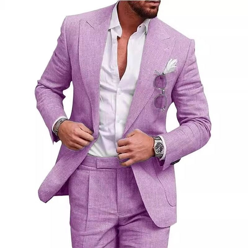Men's 2 Piece Suit Plus Size Linen-Blend Slim-Fit Suit Set - 2025 Spring Single Breasted Light Business Attire | 801