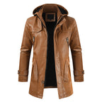 Men's Mid-Length Leather Jacket Youth PU Leather Windbreaker Jacket