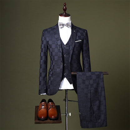 Completo da uomo 3 pezzi giacca+gilet+pantaloni moda formale sposo matrimonio festa abito smoking 