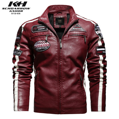 Men's PU Jacket Stand Collar Multi Pocket Jumper Blazer Faux Leather Jacket | KH-188