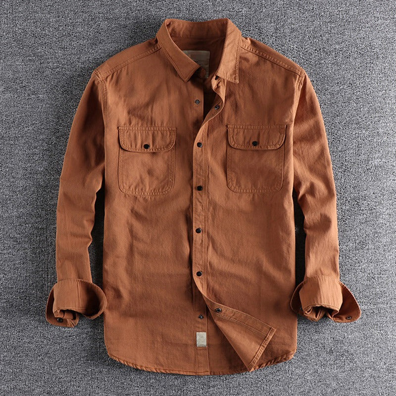 Vintage Workwear Double Pocket Shirt Retro Casual Classic Shirt Top for Men | V38