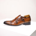 Men's Double Monk Strap Dress Shoes Leather Business Oxfords with Height Boost Square Toe Formal Footwear