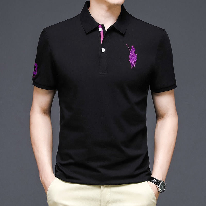 Trendy Embroidered Polo Shirt Short Sleeve Lapel Loose-Fit T-Shirt for Casual Style | K654