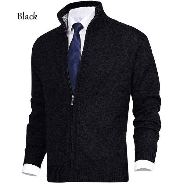 Men Stand Collar Knit Solid Color Zipper Outdoor Cardigan Knitwear Casual Tops Coat Jacket | 7701