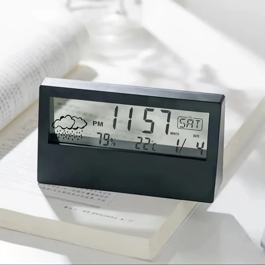 Modern Transparent LED Digital Clock – Temp & Humidity, Weather Icons Home & Office Décor | 2158