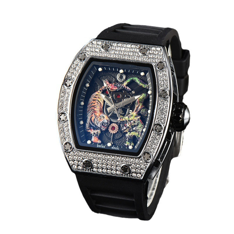 Montre de luxe pour homme RM - Montre automatique en caoutchouc avec motif de dragon et de tigre lumineux | 9924LH 