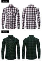 Men Slim Wear Plaid Premium Long Sleeve Double Pocket Flannel Foreign Trade Shirt | M501