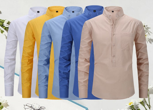 Men's Formal Classic Design Solid Button Up Henry Shirt Business Versatile Style Shirt | M7