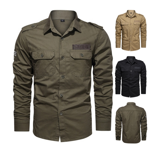 Military Shirt Long Sleeve Outdoor Cargo Shirts Solid Cotton Plus Size Men Shirt Tops For Men | 1907