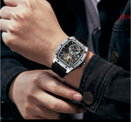 MINIFOCUS MF0603G Skeleton Automatic Watch for Men | Stainless Steel Barrel Case | Mechanical Wristwatch with Luminous Hands | MF0603G