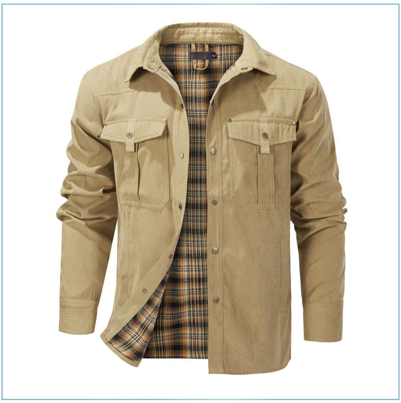 Men's Plaid Jacket Long Sleeve Button-Down Flannel Jacket with Pockets for Streetwear | 3268