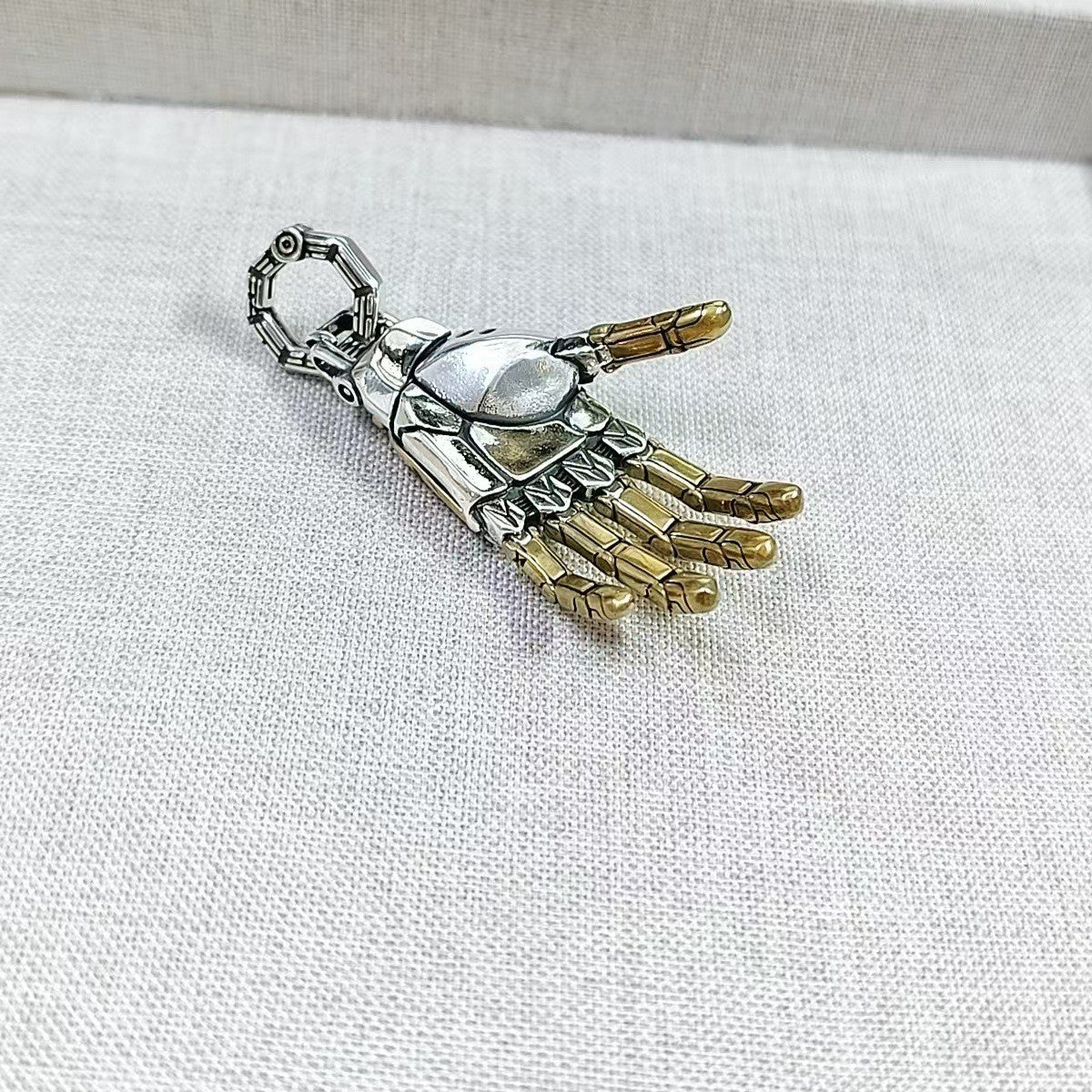 Steampunk Mechanical Hand Pendant Necklace Vintage Industrial Men's Jewelry | Retro Copper & Silver Statement Accessory