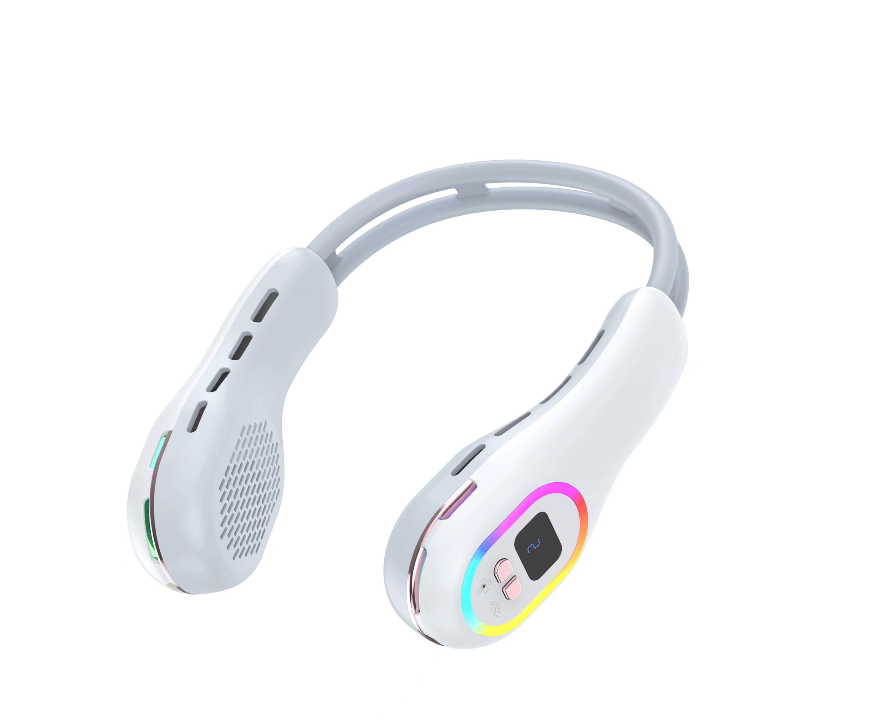 Summer Neck Fan Wearable Hands Free Bladeless Cooling Fans LED Colored Light 3 Speed 360° Wind Direction Adjustment Rechargeable Portable Air Con| S57