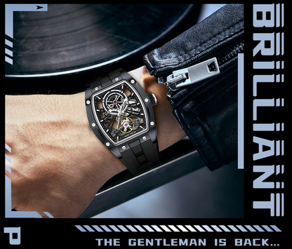 MINIFOCUS MF0603G Skeleton Automatic Watch for Men | Stainless Steel Barrel Case | Mechanical Wristwatch with Luminous Hands | MF0603G