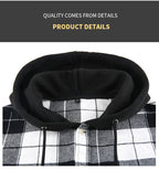 Chic Color Block Men's Plaid Pattern Hooded Long Sleeve Shirt Jacket With Drawstring And Pocket Spring Fall Outwear